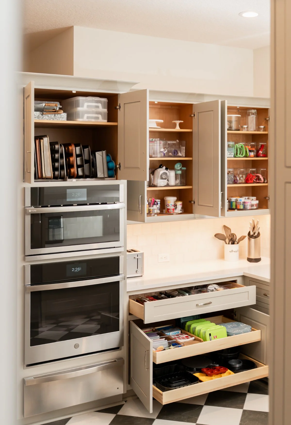 An organized baking station in a client kitchen